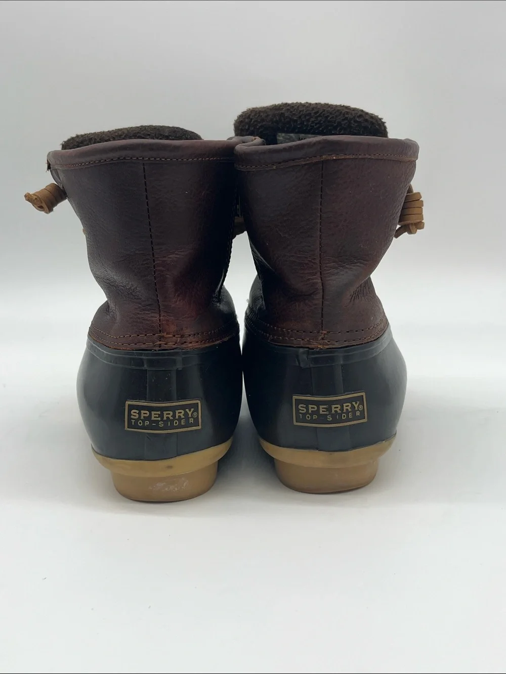 Sperry Brown Leather and Black Rubber Duck Boots